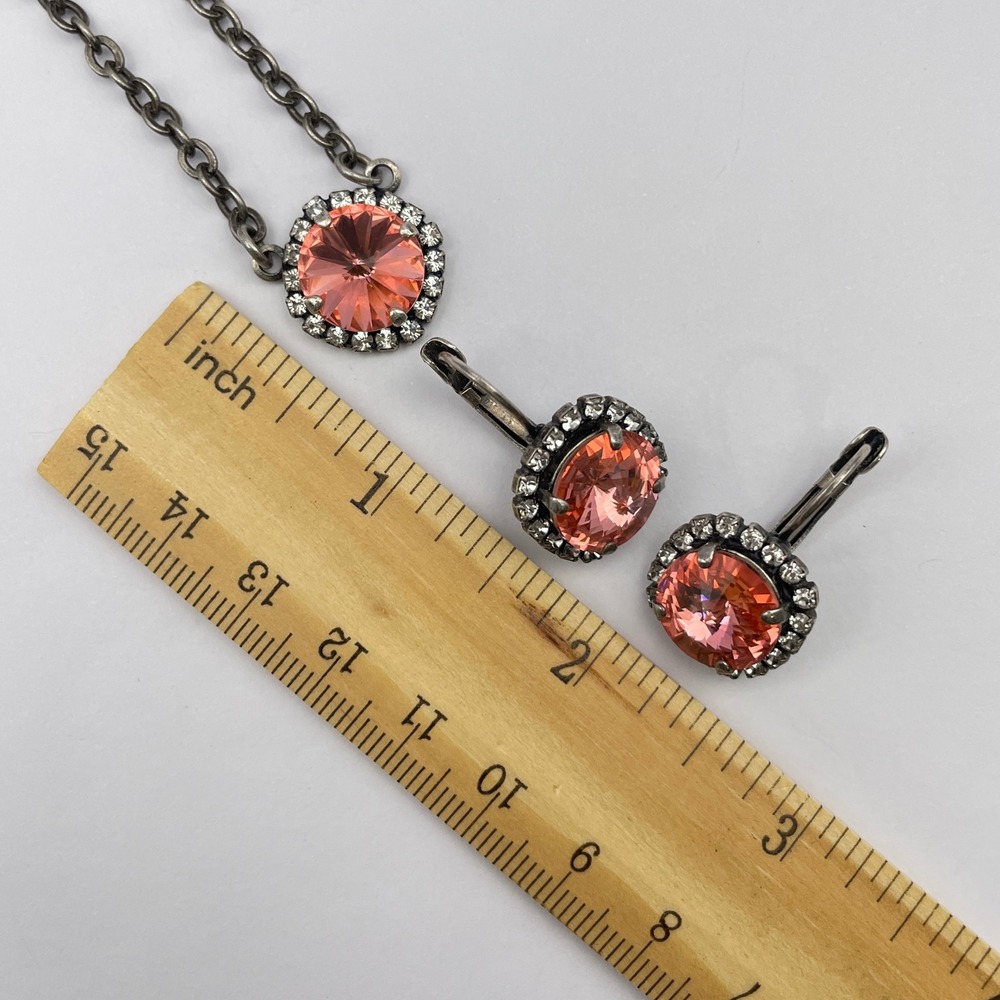 Peach Rivoli Sparkling Rhinestone Necklace Earring Set Similar to Sabika - Picture 10 of 11